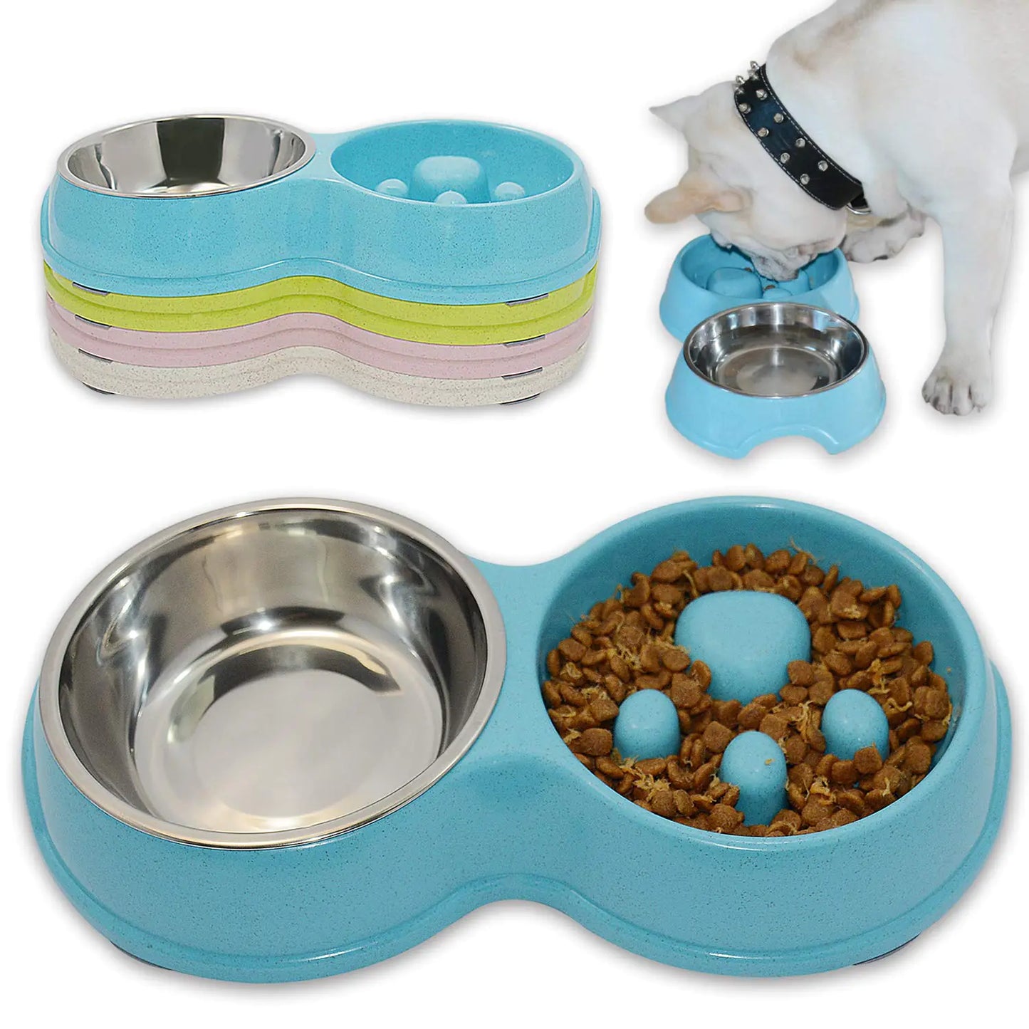 Dog Slow Eating & Drinking Bowl Stainless Steel Interactive Slow Feed Dog Bowl Slow Down Eating Eco-Friendly pet Bowl