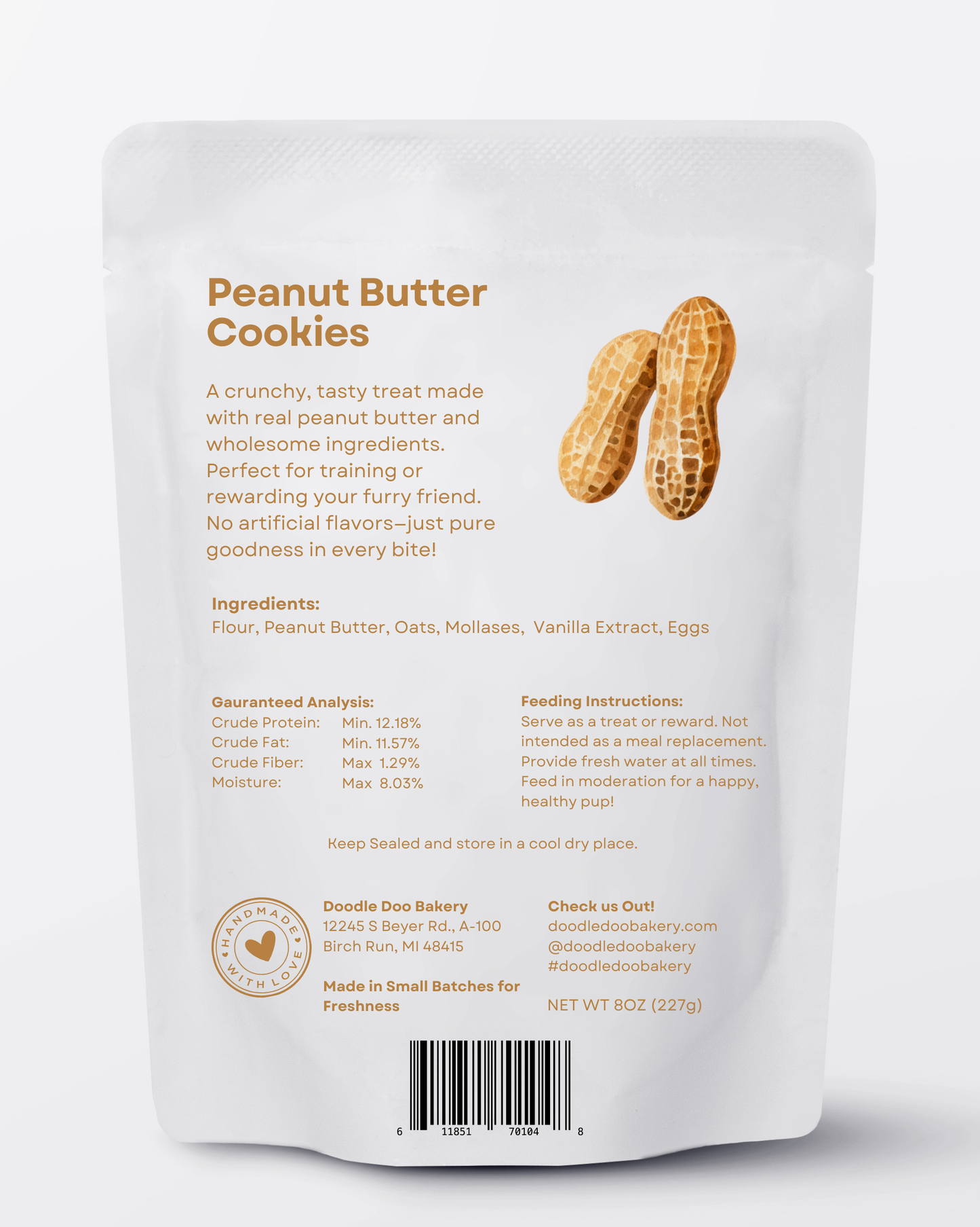 Homemade Dog Treats - π₯ Peanut Butter Cookies Treat 1/2lb