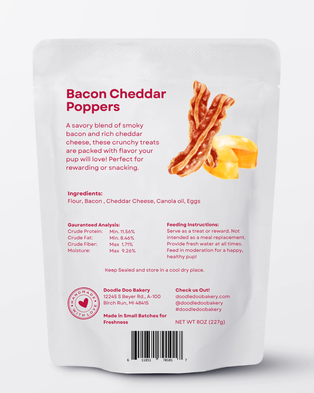 π₯ Homemade Dog Treats - Bacon Cheddar Poppers Treat 1/2lb