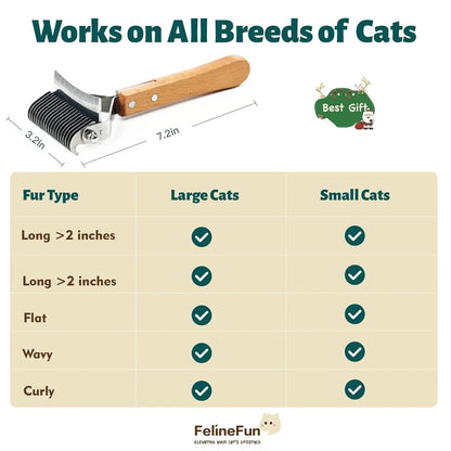 2-in-1 Cat Dematting & Deshedding Brush Undercoat Rake for Long Hair Cats