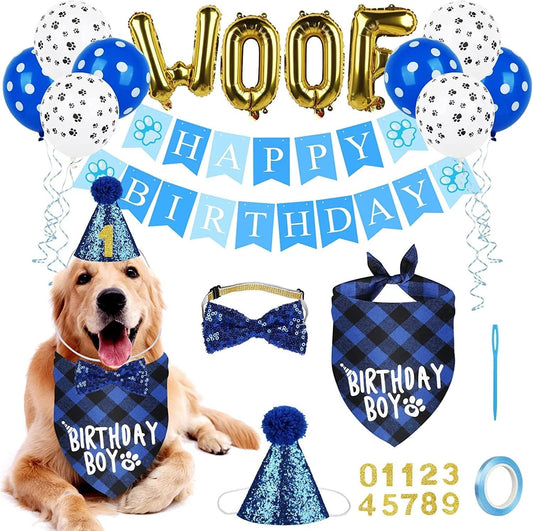 Dog Birthday Party SuppliesDog Birthday Bandana Hat Banner SetWOOF Balloons Happy Birthday BannerDog Birthday Party Supplies for Pet Puppy Cat Birthday Party Decorations Pink