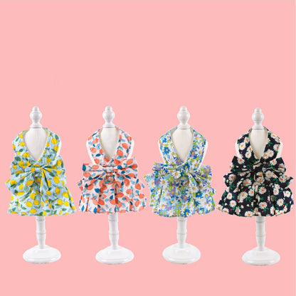 Summer Dog Princess Dress with Leash and Chest Strap