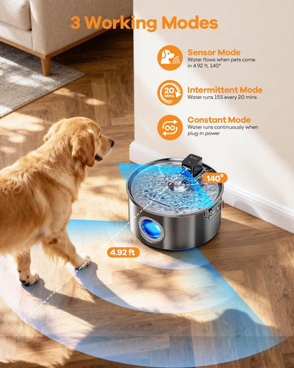 Wireless Dog Water Fountain Stainless Steel 3.4Gal Large Pet Fountain