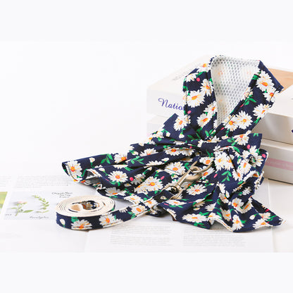 Summer Dog Princess Dress with Leash and Chest Strap