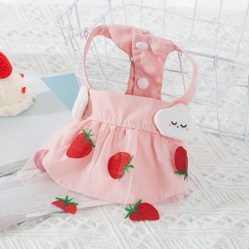 Cute Mesh Strawberry Strap Dog Dress