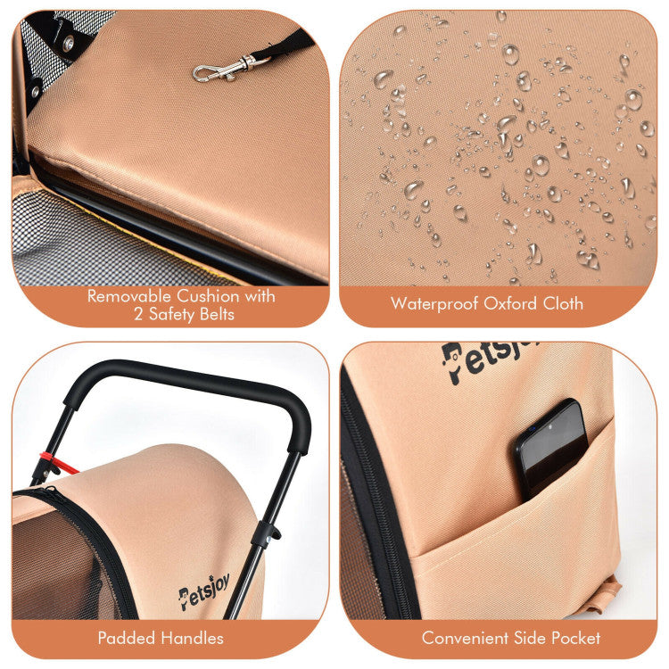 4-in-1 Double Pet Stroller with Detachable Carrier and Travel Carriage