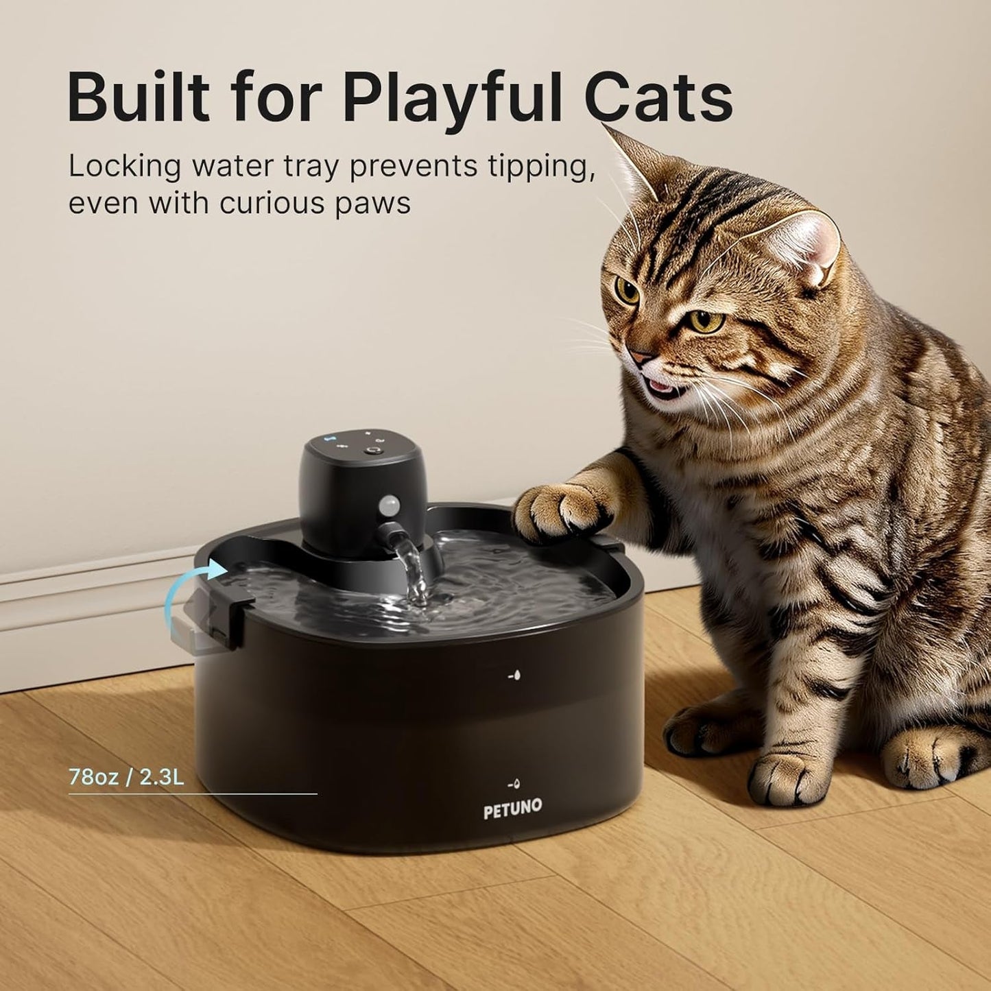 Wireless Cat Water Fountain Cordless 2.3L Motion Sensor Quiet