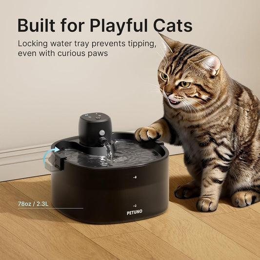 Wireless Cat Water Fountain Cordless 2.3L Motion Sensor Quiet