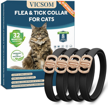 Cat Flea Collar 4 Pack Waterproof Adjustable Tick Prevention 32 Month Protection