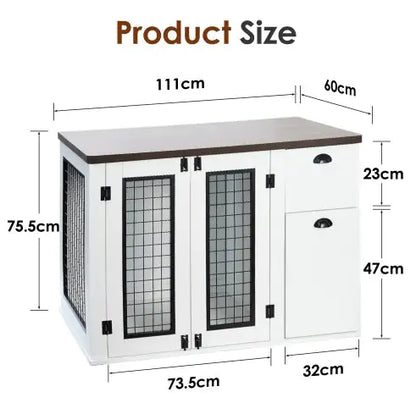 Furniture Style Dog Den, Wooden Dog Crate, Double Door Dog Crate
