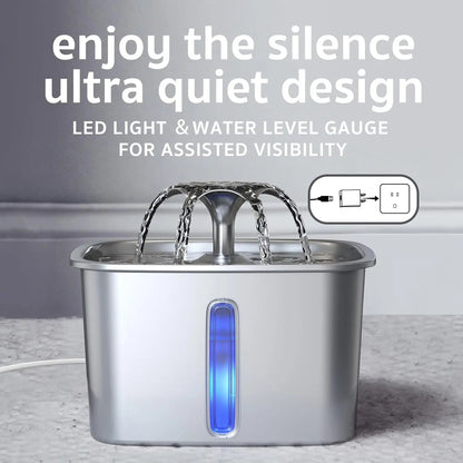 Stainless Steel Cat Water Fountain 95oz with 5-Stage Filtration & LED