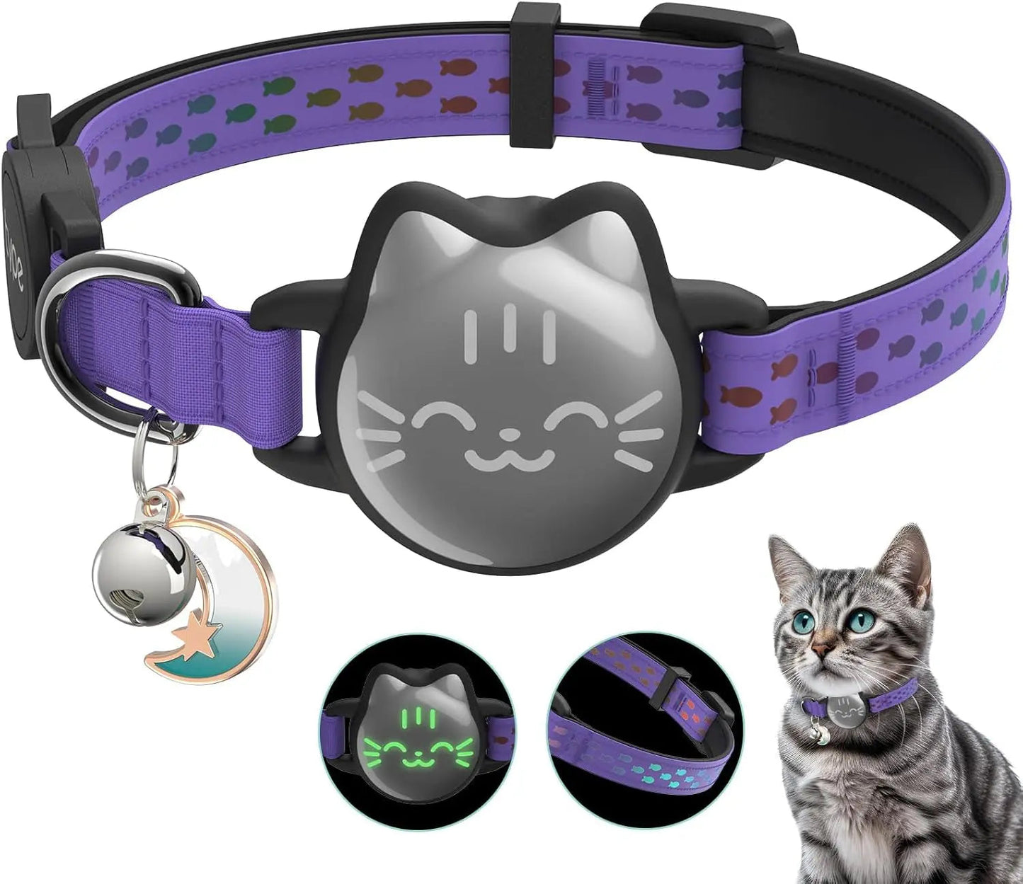 Waterproof Reflective AirTag Cat Collar, Breakaway Safety GPS Holder for Cats
