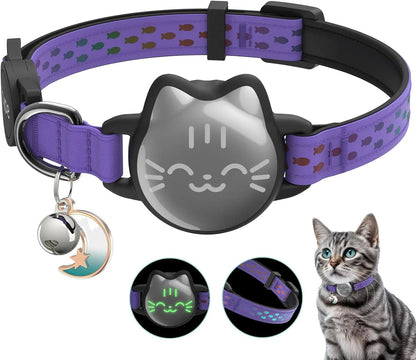 Waterproof Reflective AirTag Cat Collar, Breakaway Safety GPS Holder for Cats