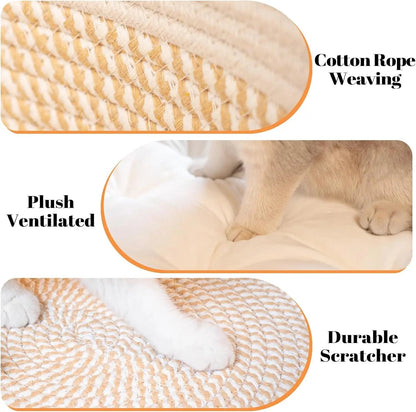 Woven Cat & Small Dog Bed Basket Cushion 18.5in Washable in 3 Colors