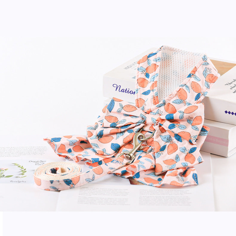 Summer Dog Princess Dress with Leash and Chest Strap