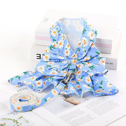 Summer Dog Princess Dress with Leash and Chest Strap