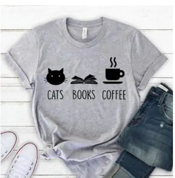 Cats Books Coffee Graphic Tee (Street Style)