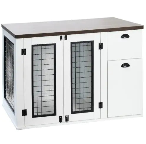 Furniture Style Dog Den, Wooden Dog Crate, Double Door Dog Crate
