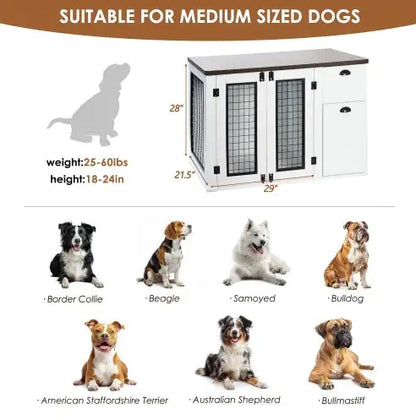 Furniture Style Dog Den, Wooden Dog Crate, Double Door Dog Crate