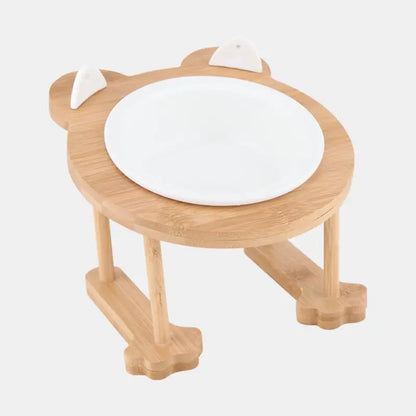 Ceramic Pet Food Bowl Set with Wooden Frame